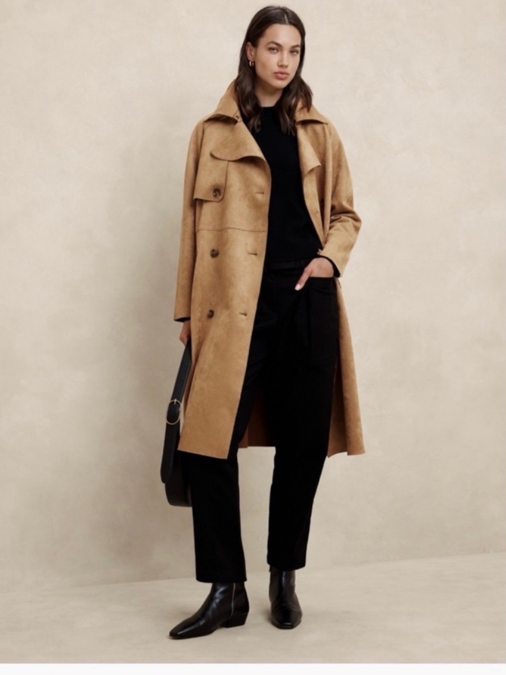 Banana Republic Camel Vegan Suede Trench Coat
